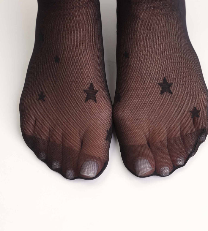 Socquettes transparentes noires à motif Etoiles Dim Style