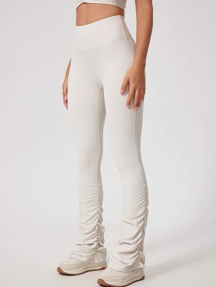 Solid Color Flare Folds High-rise Leggings