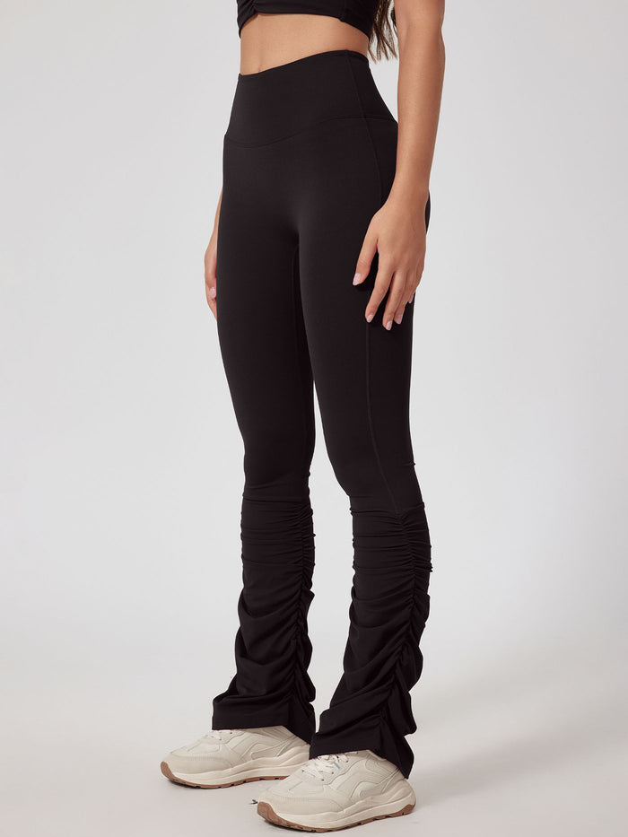 Solid Color Flare Folds High-rise Leggings