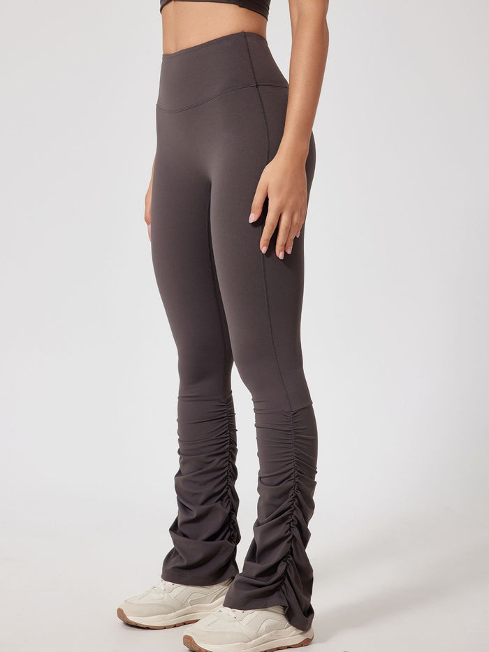Solid Color Flare Folds High-rise Leggings