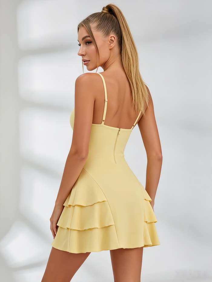 Solid Color Zipper Flounce Tennis Dress
