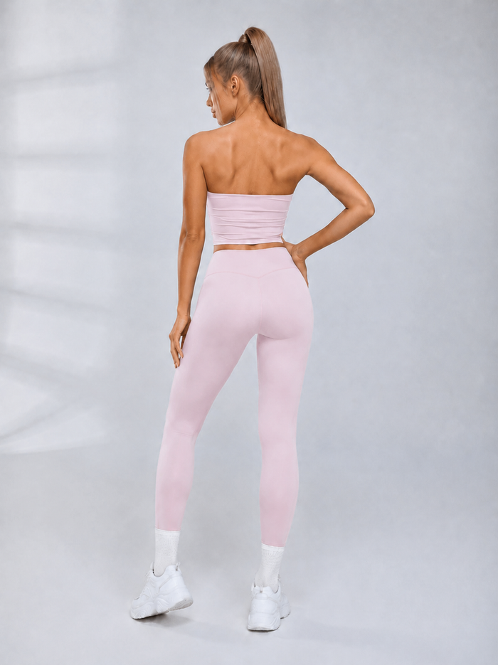 Solid Tube Top With Front Buckle High Rise Hip Lifting Yoga Tracksuit