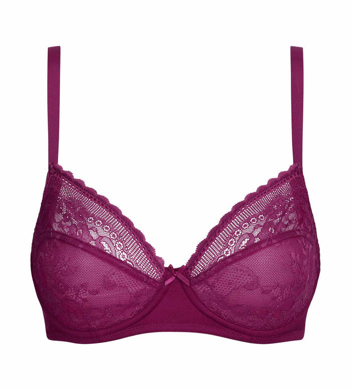 Soutien-gorge emboîtant dentelle et résille florale fruits rouges Dim Féminine