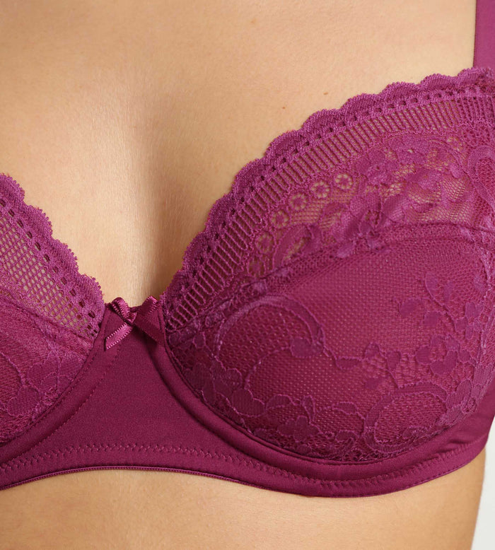 Soutien-gorge emboîtant dentelle et résille florale fruits rouges Dim Féminine