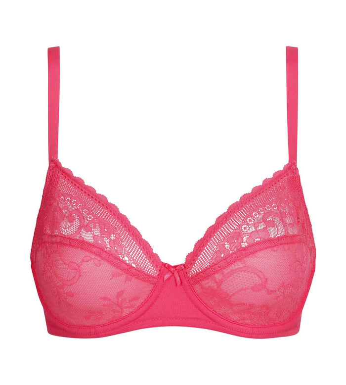 Soutien-gorge emboîtant en dentelle et résille florale fuchsia Dim Féminine