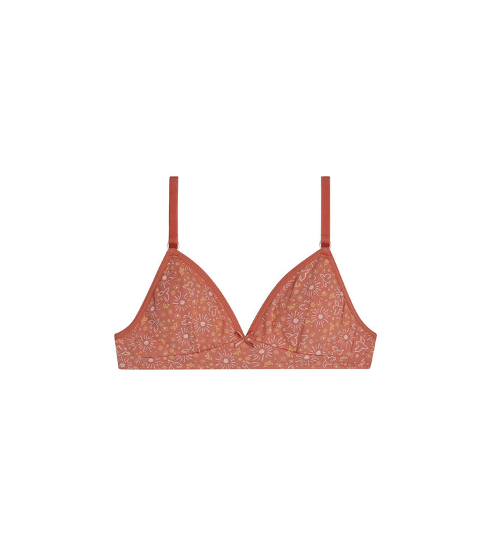 Soutien-gorge fille coton stretch Ocre à fleurs Les Pockets