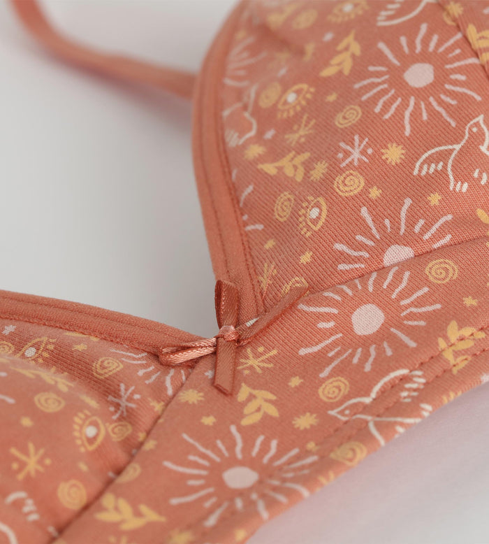 Soutien-gorge fille coton stretch Ocre à fleurs Les Pockets