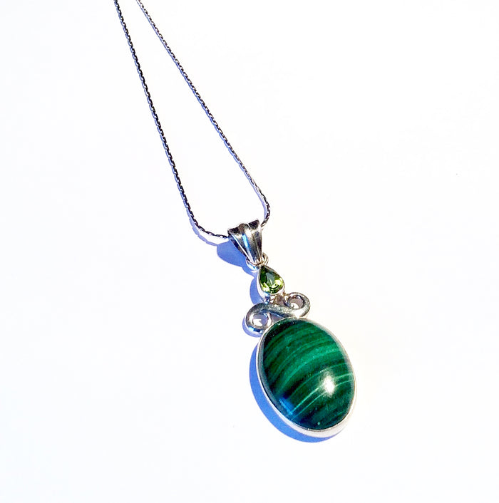 Sterling Silver Malachite & Peridot Pendant - dinosaursrocksuperstore