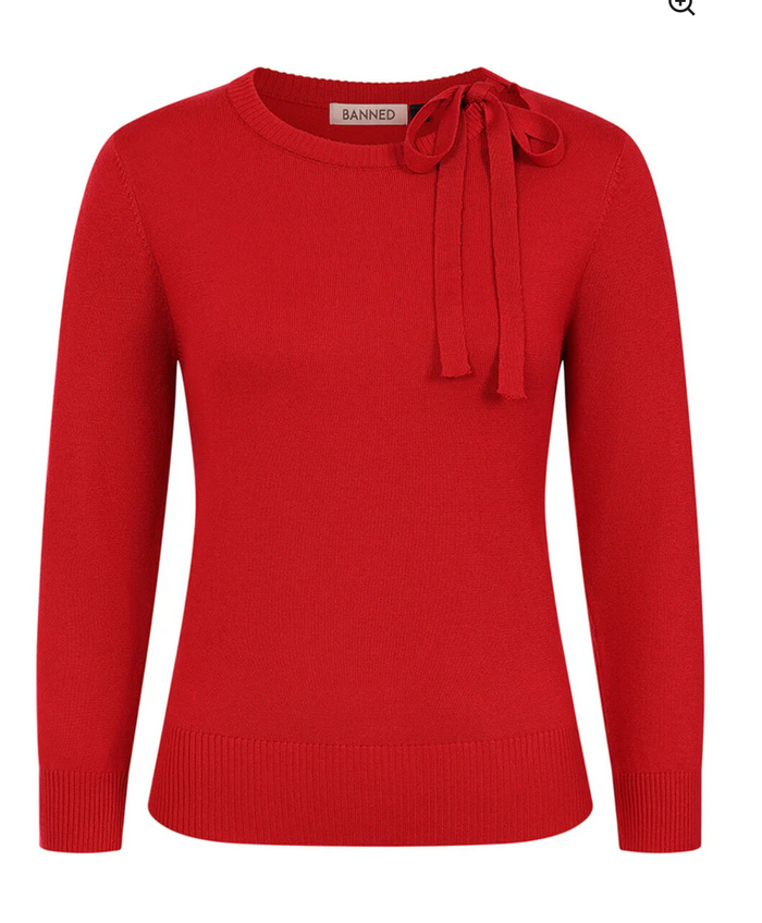 Strick-Pullover Bella Bow,mit Schleife, Rot