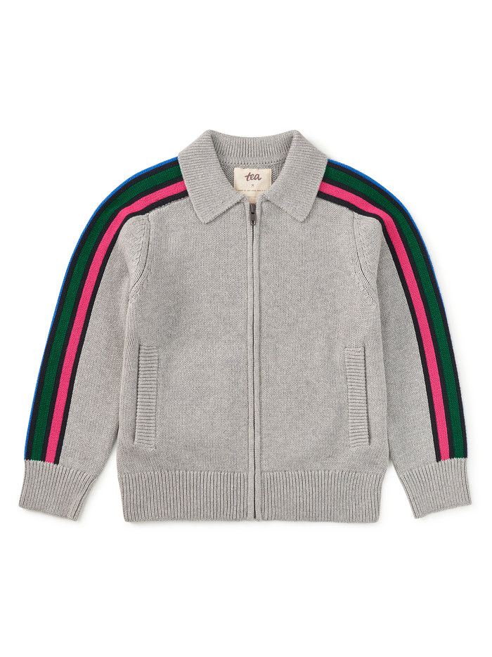 Stripe Sleeve Zip Sweater