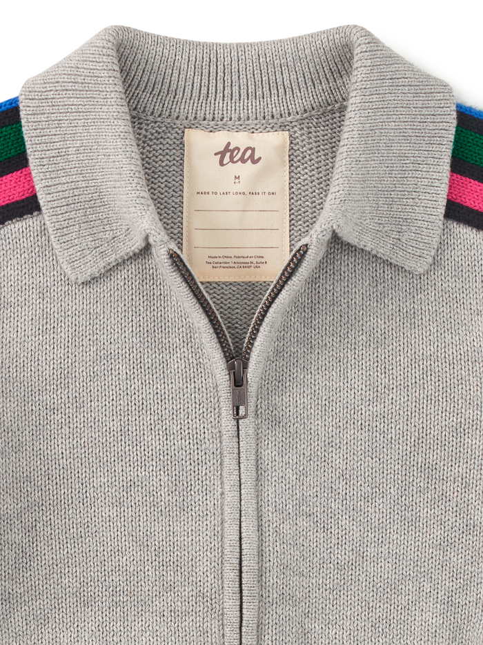 Stripe Sleeve Zip Sweater