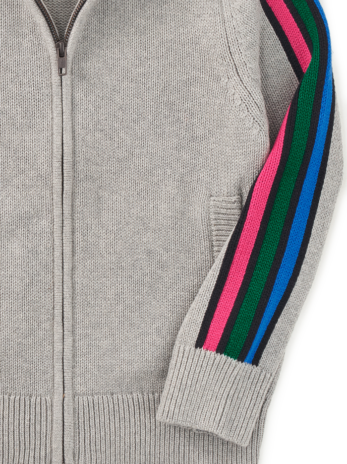 Stripe Sleeve Zip Sweater