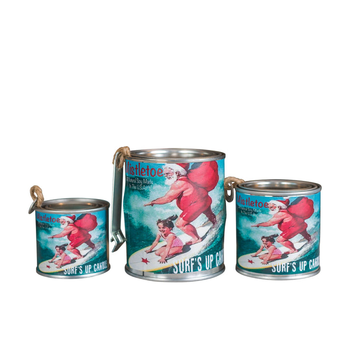 Surfing Santa Large Paint Can Candle ~ Mistletoe