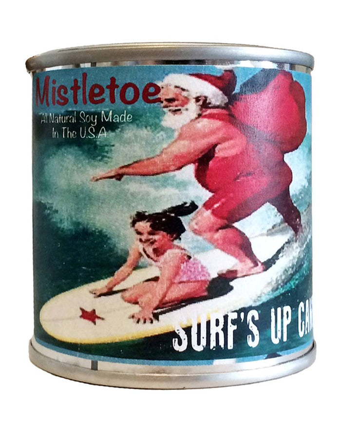 Surfing Santa Large Paint Can Candle ~ Mistletoe