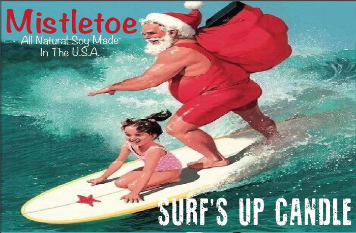 Surfing Santa Large Paint Can Candle ~ Mistletoe