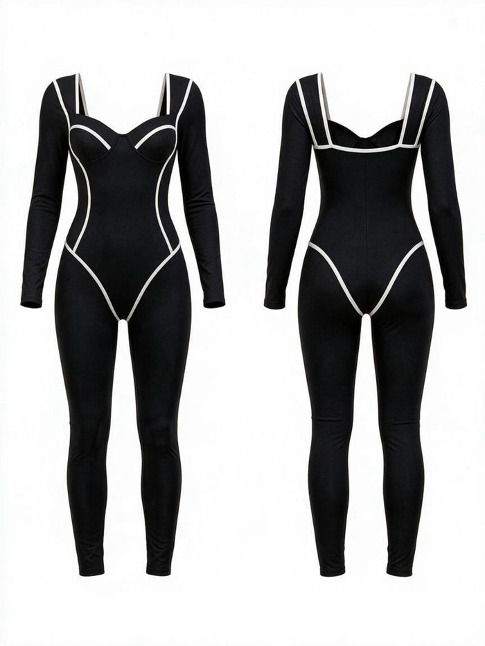 Sweetheart Neckline Long Sleeve Yoga Jumpsuit