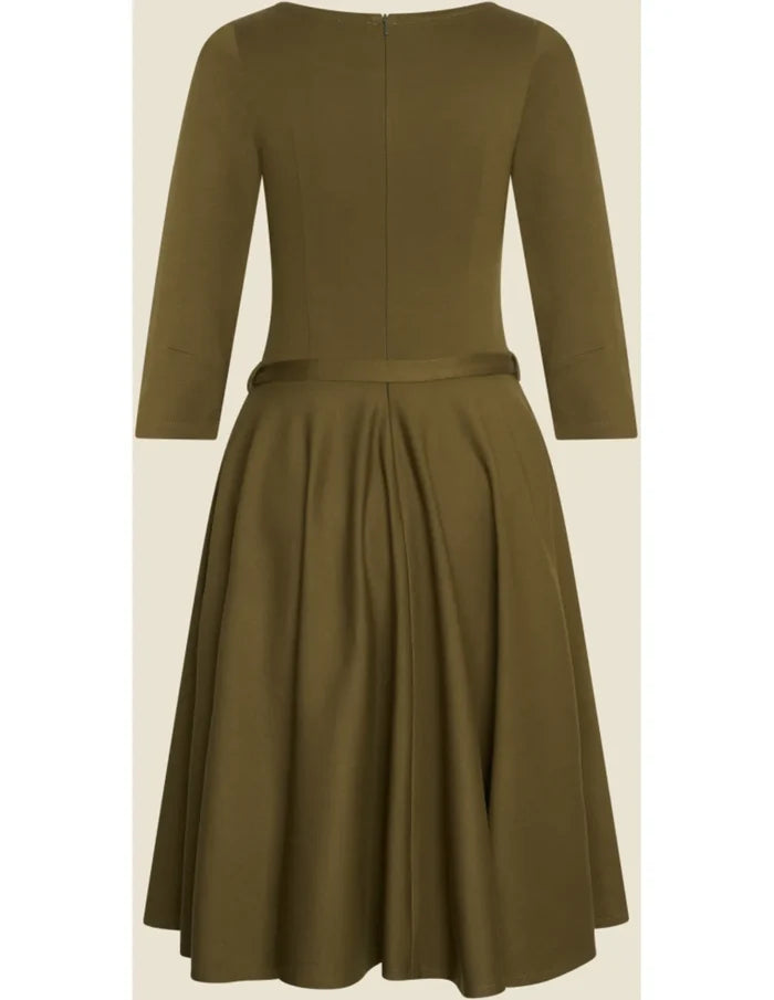 Swingkleid Ballerina Punty mit Bindegürtel, Oliv
