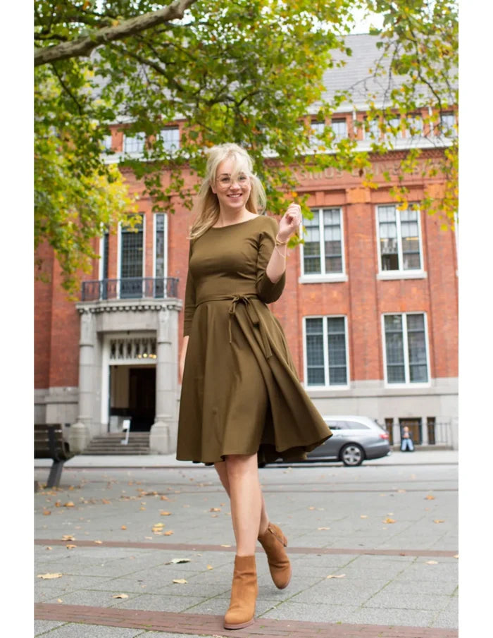 Swingkleid Ballerina Punty mit Bindegürtel, Oliv
