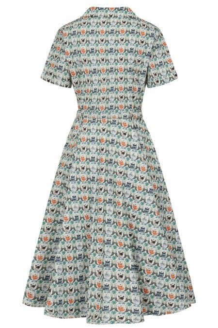 Swingkleid Bella Purrfect mit Katzenmotiv, Weiß-Bunt