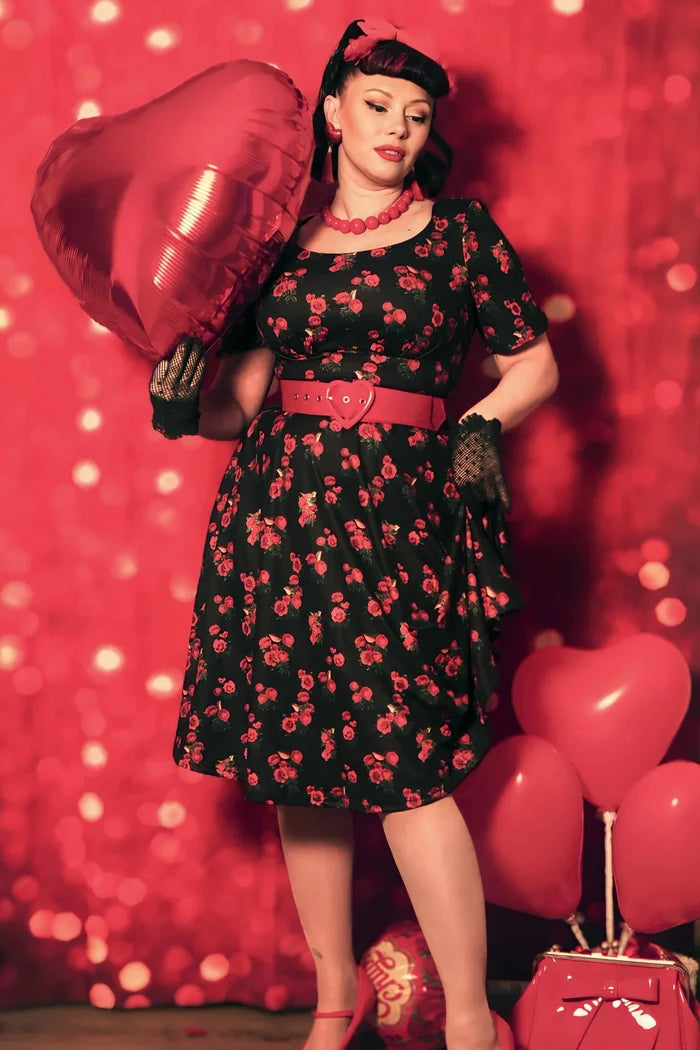 Swingkleid Brenda Bird and Rose, Schwarz-Rot