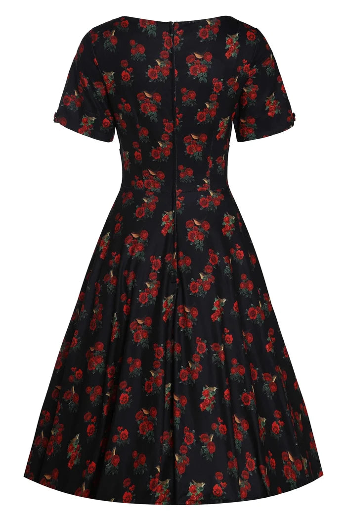 Swingkleid Brenda Bird and Rose, Schwarz-Rot