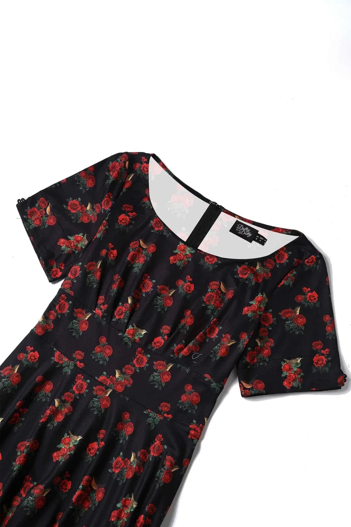 Swingkleid Brenda Bird and Rose, Schwarz-Rot