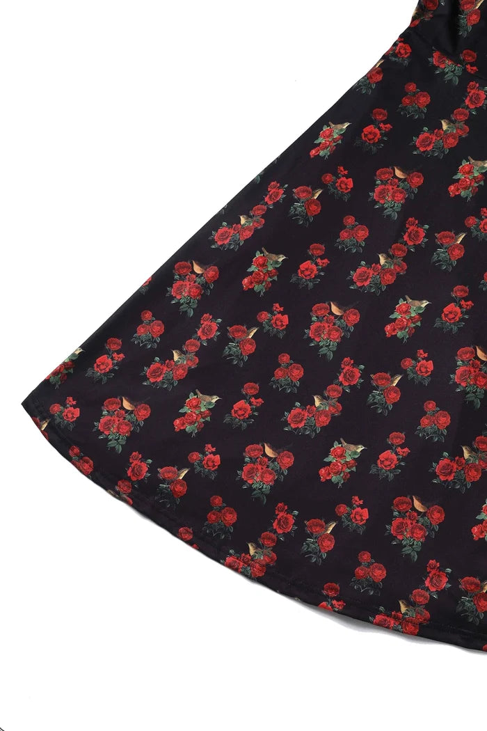 Swingkleid Brenda Bird and Rose, Schwarz-Rot