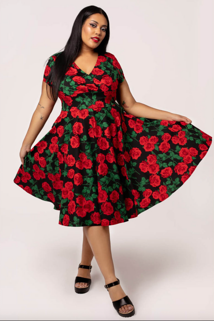 Swingkleid Dolce Vita 50's, Schwarz-Rot, Plus Size