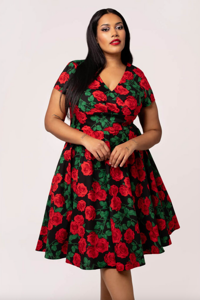Swingkleid Dolce Vita 50's, Schwarz-Rot, Plus Size