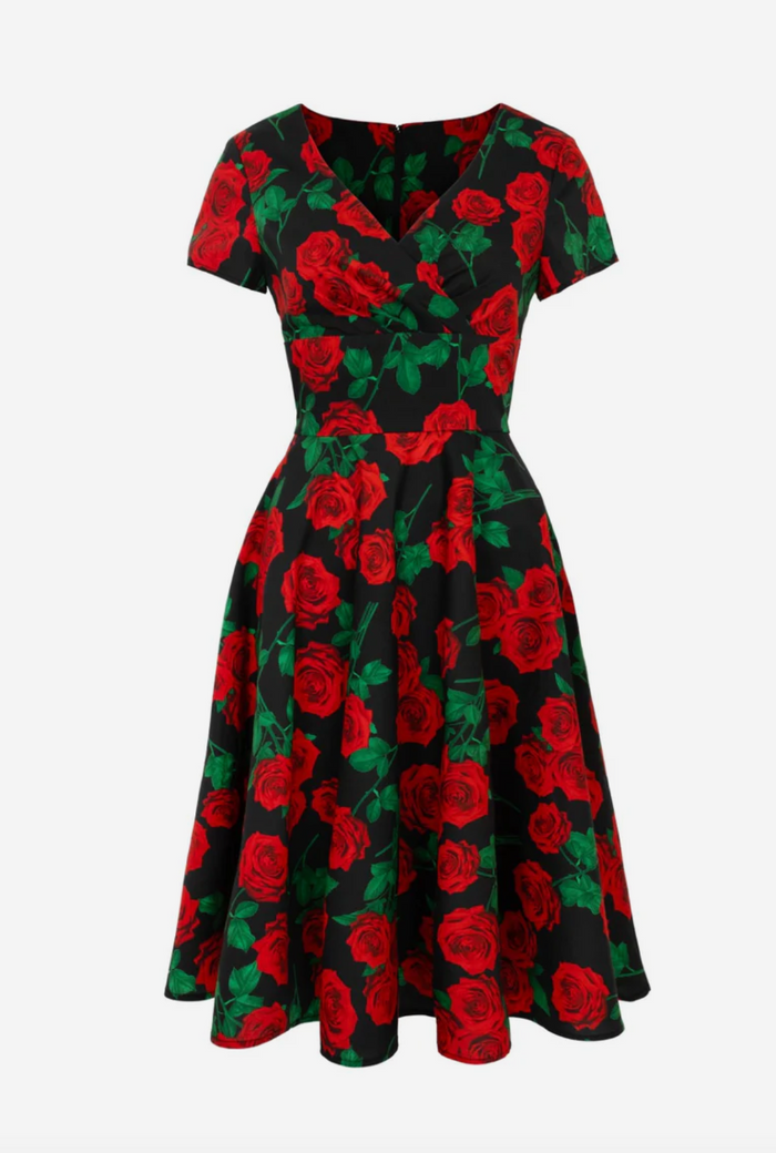 Swingkleid Dolce Vita 50's, Schwarz-Rot, Plus Size