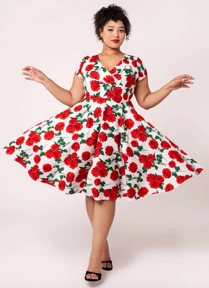 Swingkleid Dolce Vita 50's, Weiss-Rot , Plus Size
