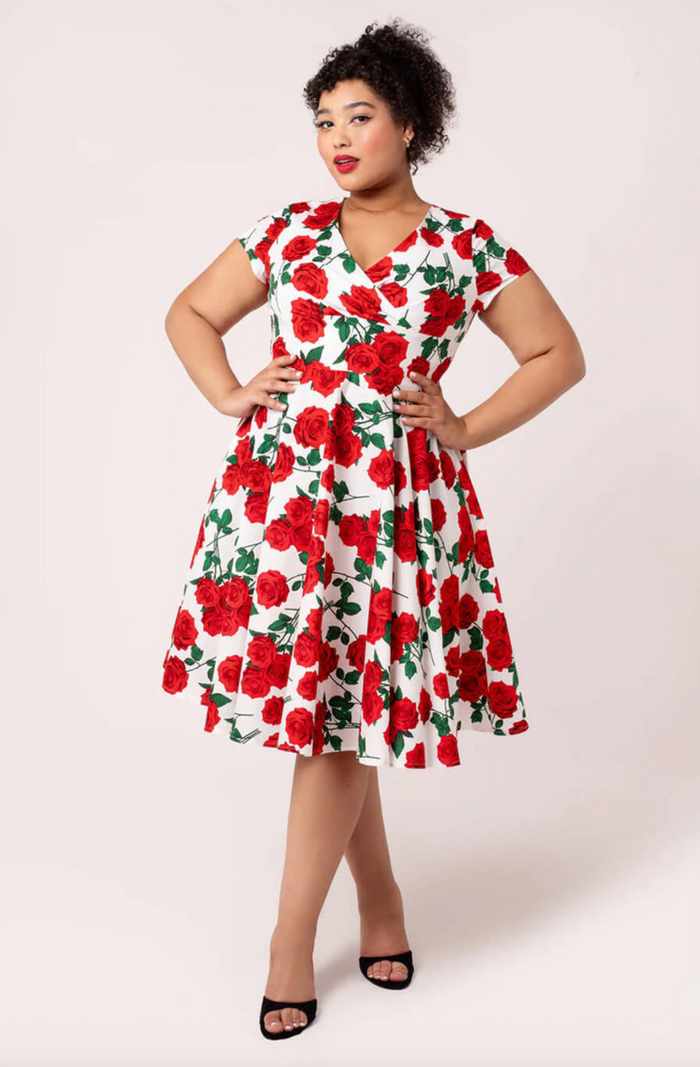 Swingkleid Dolce Vita 50's, Weiss-Rot , Plus Size