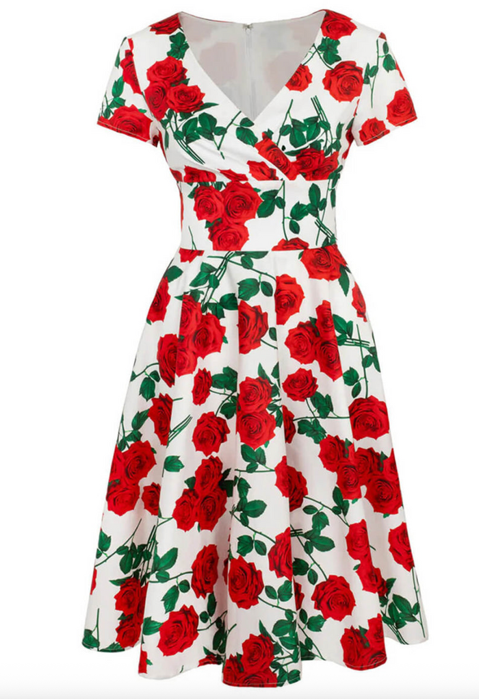 Swingkleid Dolce Vita 50's, Weiss-Rot , Plus Size