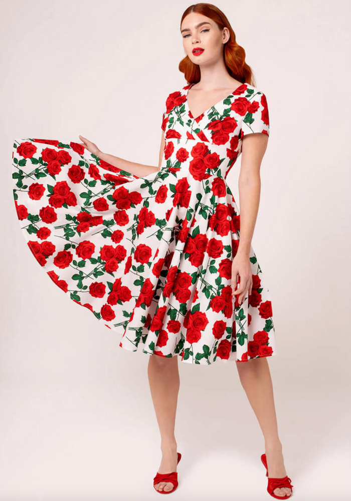 Swingkleid Dolce Vita 50's, Weiss-Rot