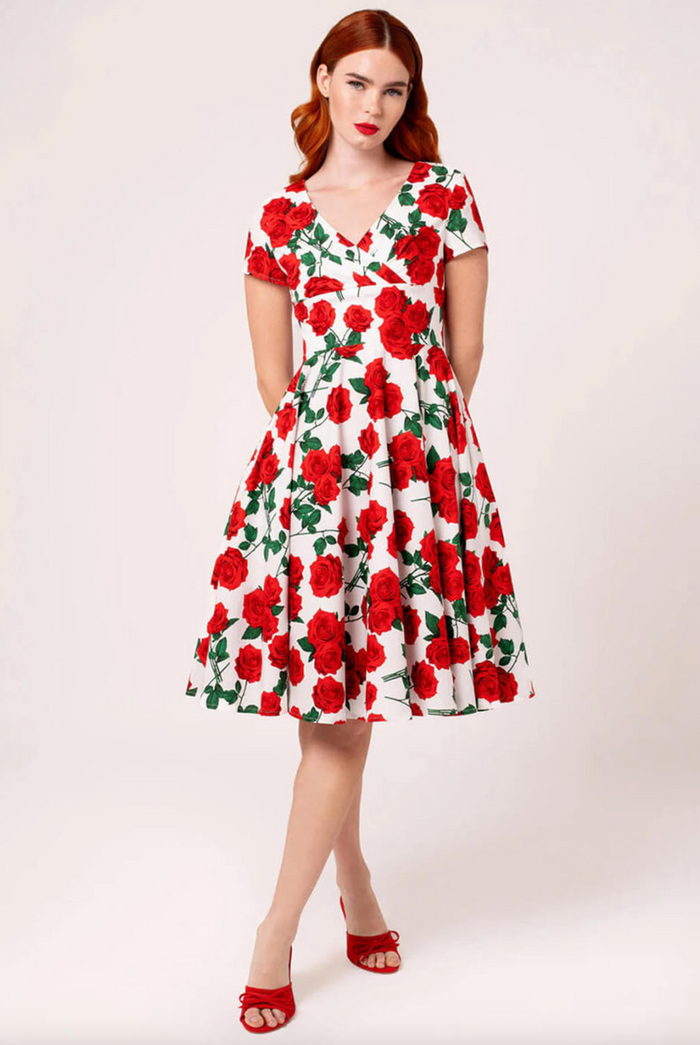 Swingkleid Dolce Vita 50's, Weiss-Rot