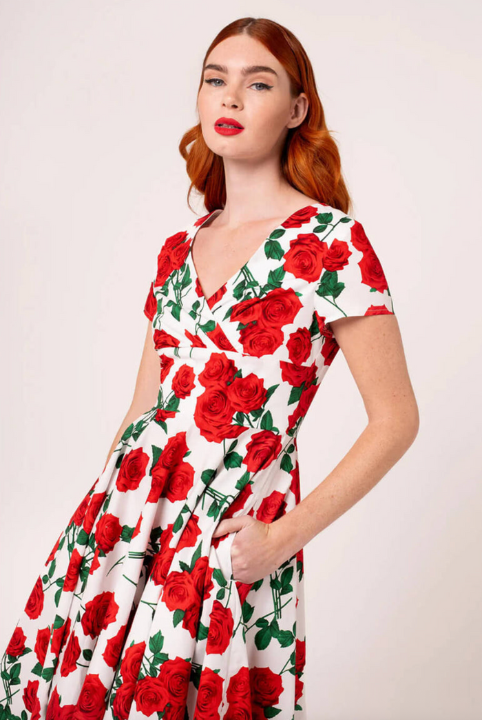 Swingkleid Dolce Vita 50's, Weiss-Rot