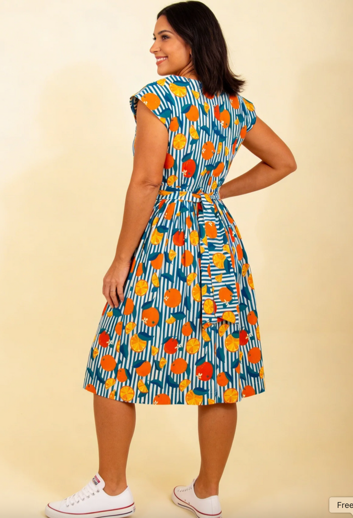 Swingkleid Gina mit  Orangenmotiv-Gestreift, Plus Size