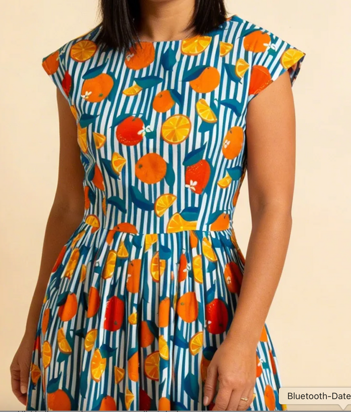 Swingkleid Gina mit  Orangenmotiv-Gestreift, Plus Size