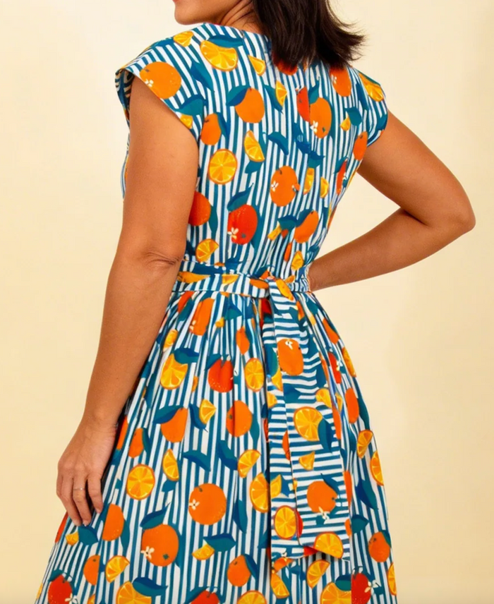 Swingkleid Gina mit  Orangenmotiv-Gestreift, Plus Size