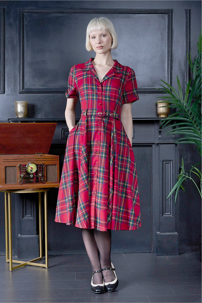 Swingkleid Hannah Holiday, Rote-Karomuster Plus Size