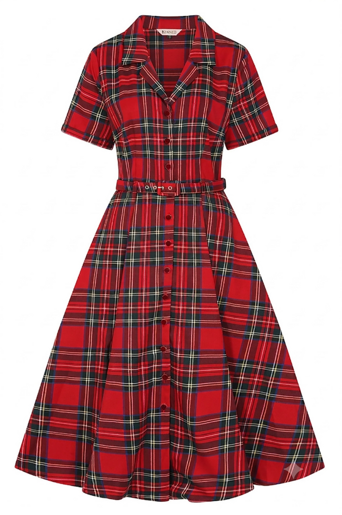Swingkleid Hannah Holiday, Rote-Karomuster Plus Size