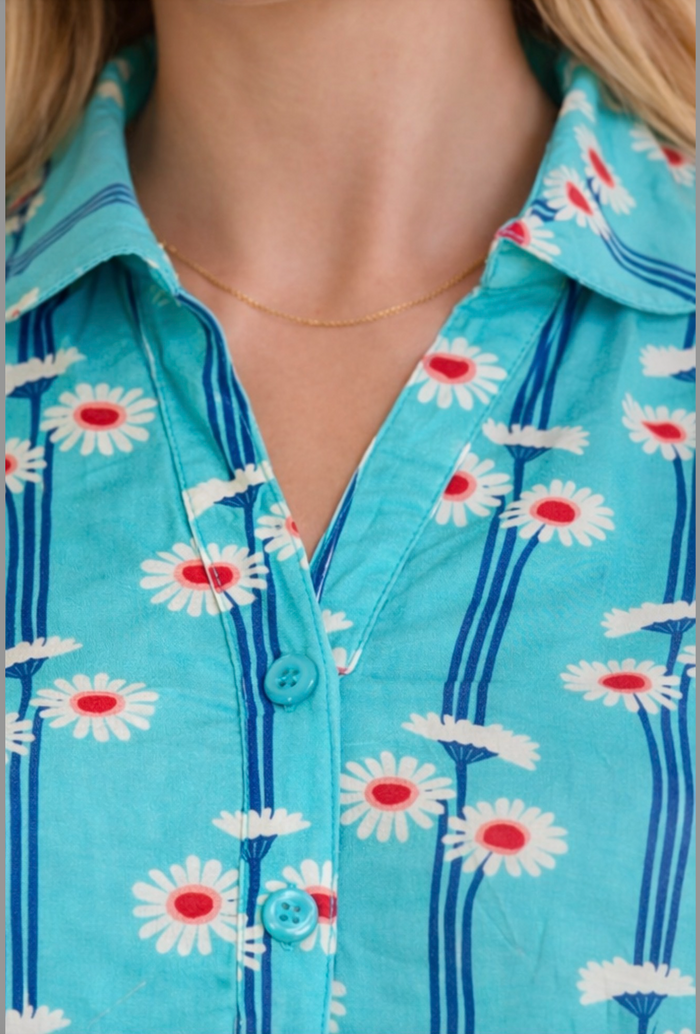 Swingkleid Jonie Gerbera mit Gerberablühten, Blau, Plus Size