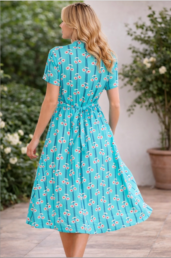 Swingkleid Jonie Gerbera mit Gerberablühten, Blau, Plus Size