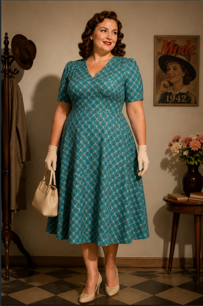 Swingkleid Julia 40's Teekleid, Blaugrün, Plus Size