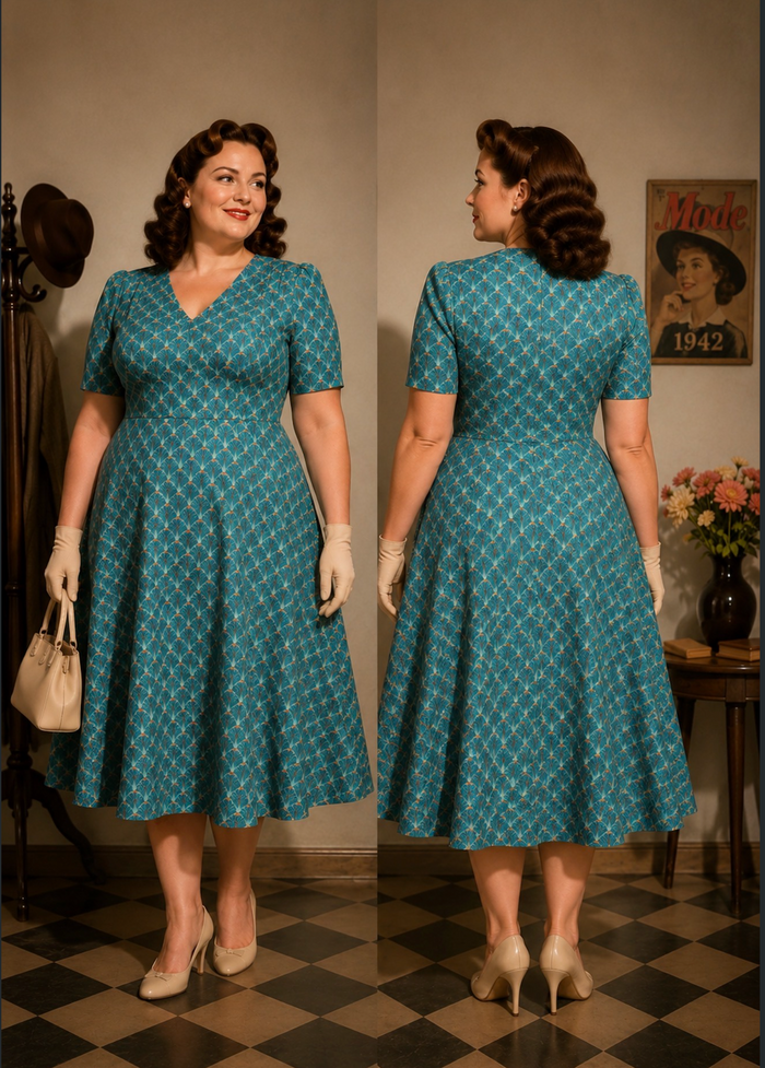 Swingkleid Julia 40's Teekleid, Blaugrün, Plus Size