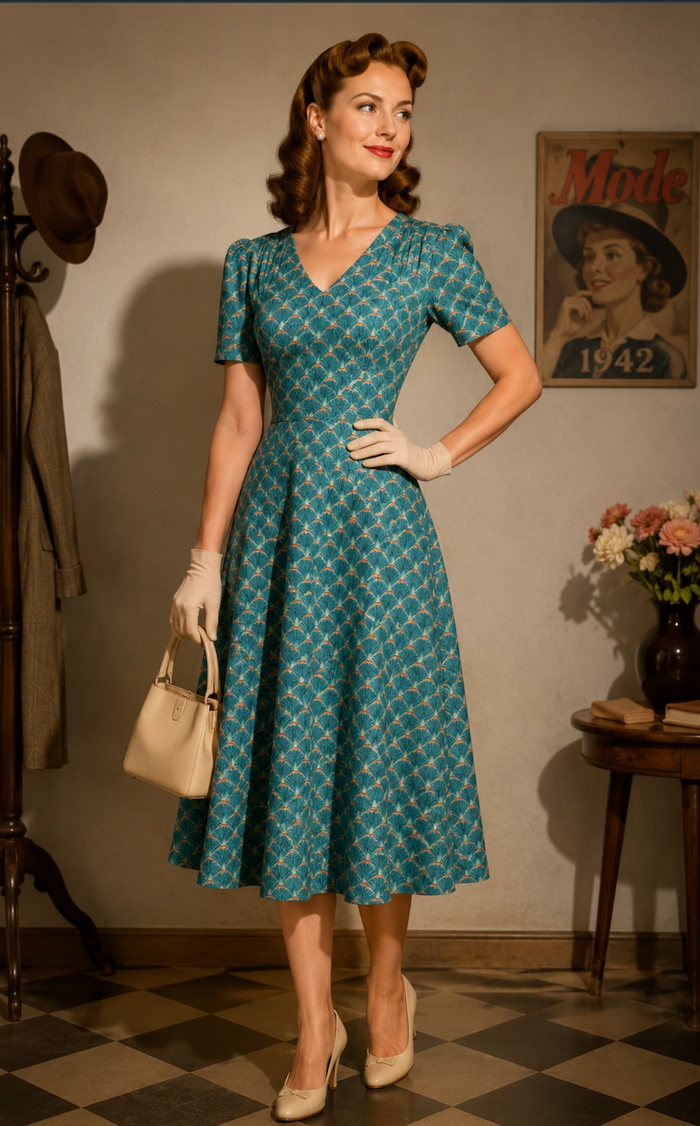 Swingkleid Julia 40's Teekleid, Blaugrün