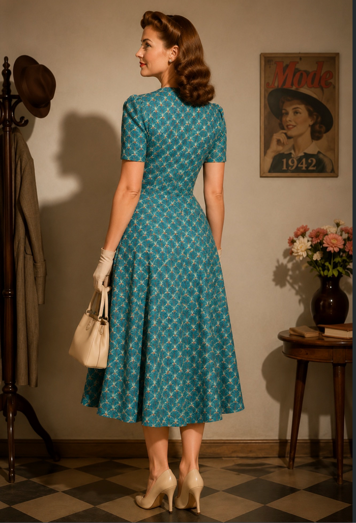 Swingkleid Julia 40's Teekleid, Blaugrün