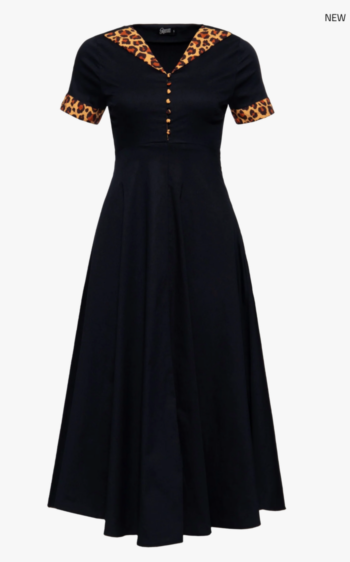 Swingkleid Leopard 50's mit Leo-Akzenten, Schwarz