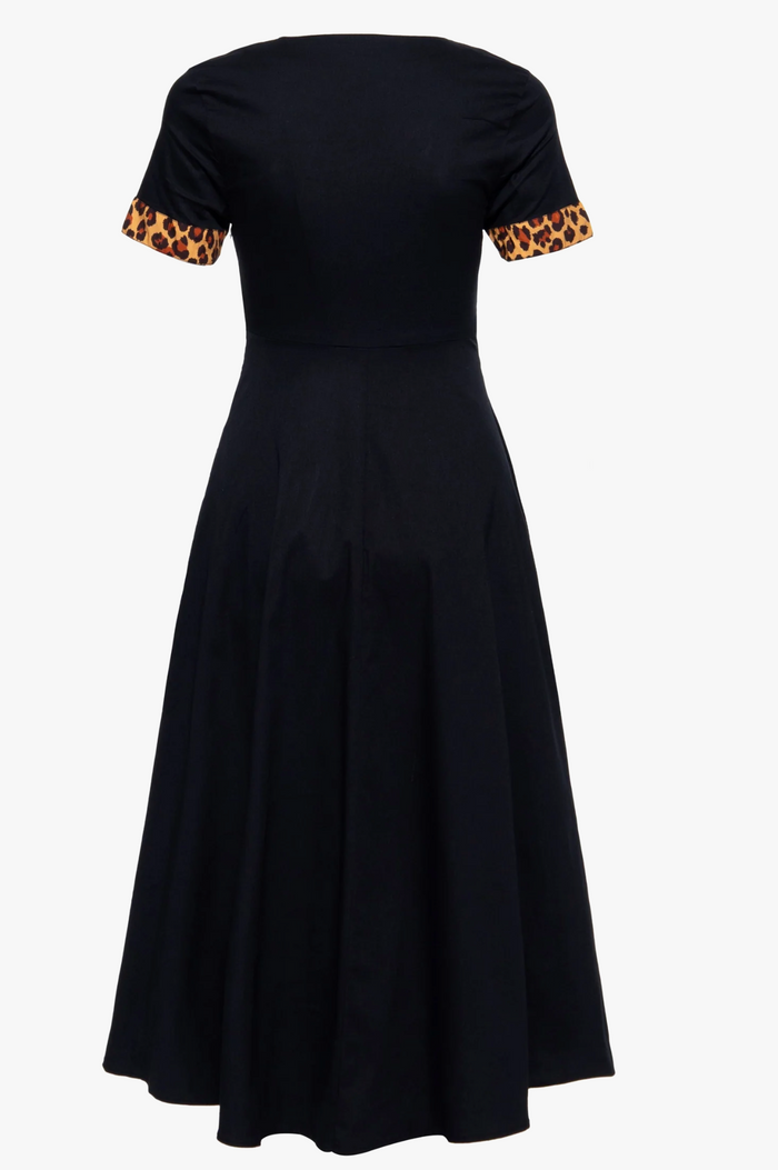 Swingkleid Leopard 50's mit Leo-Akzenten, Schwarz