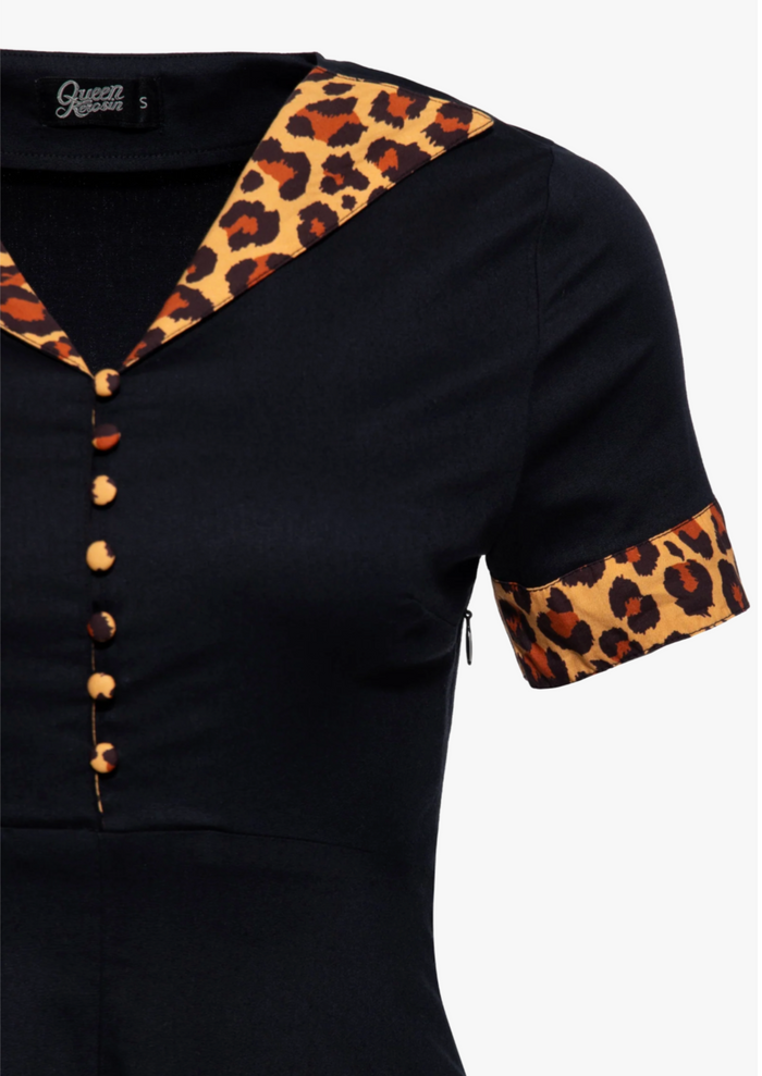 Swingkleid Leopard 50's mit Leo-Akzenten, Schwarz